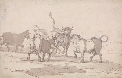 Öt bikából álló csoport, amely éppen harcra készül alkotó: Thomas Rowlandson