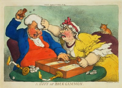 Egy sláger a Backgammonban (színes rézkarc) alkotó: Thomas Rowlandson