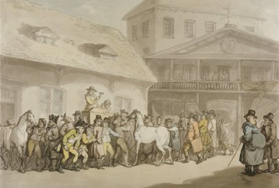 Lóárverés a Hopkins’s Repository-ban, Barbican alkotó: Thomas Rowlandson