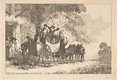 Egy megpakolt postakocsi egy postaház előtt alkotó: Thomas Rowlandson