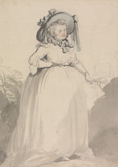 Egy fehér ruhás hölgy, kék kalappal a fején alkotó: Thomas Rowlandson