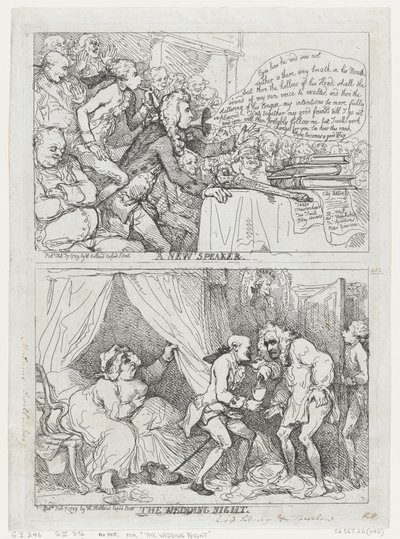Egy új beszélő és a nászéjszaka, 1789. február 7., 1789. február 7. alkotó: Thomas Rowlandson