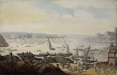 Regatta a Temzén Westminster alatt, alkotó: Thomas Rowlandson