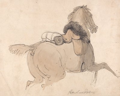 Egy nyergelt lovas ló alkotó: Thomas Rowlandson