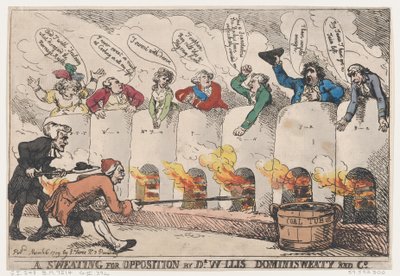 Dr. W-llis Dominisweaty és Társa: Izzadás az ellenkezésért, 1789. március 6., 1789. március 6. alkotó: Thomas Rowlandson