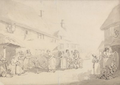 Falusi jelenet fonó lányokkal alkotó: Thomas Rowlandson