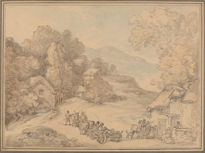 Egy falu dombos tájon alkotó: Thomas Rowlandson