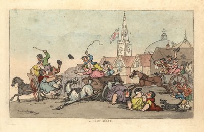 Egy szekérverseny egy angol városban, egy balesettel az előtérben alkotó: Thomas Rowlandson