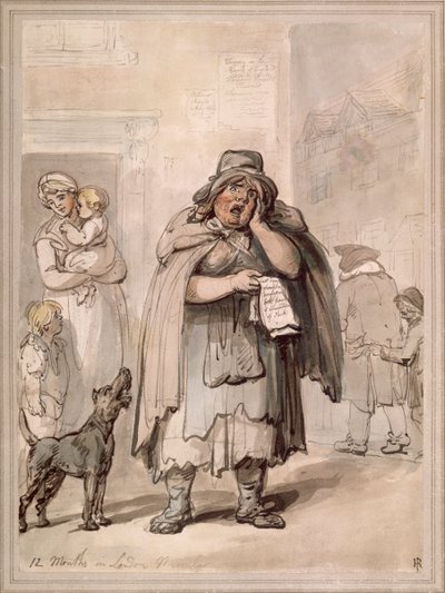Egy utcai eladó egy utcasarkon, Londonban alkotó: Thomas Rowlandson