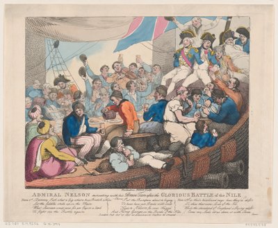 Nelson admirális újjáteremtő bátor kátrányaival a... dicsőséges csata után, 1798. október 20. alkotó: Thomas Rowlandson