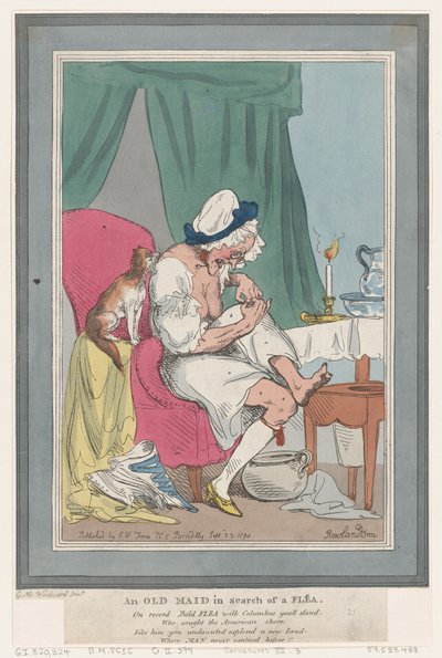 Egy vénlány bolhát keresve, 1794. szeptember 25., 1794. szeptember 25. alkotó: Thomas Rowlandson