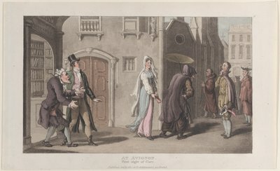 Avignonban, Clara első pillantása, a Journal of Sentimental Travels in the ...-ból, 1817. december 1. alkotó: Thomas Rowlandson