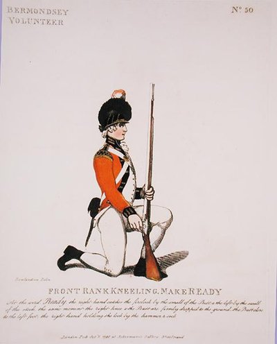 Bermondsey Volunteer, 50. lemez a „Loyal Volunteers of London and Environs”-tól, 1798-ban (színes litho) alkotó: Thomas Rowlandson