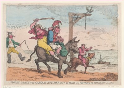 Bloody Boney, a tetemmészáros kilépett a kereskedelemből, és visszavonult Madárijesztő-szigetre,..., 1814. április 12. alkotó: Thomas Rowlandson