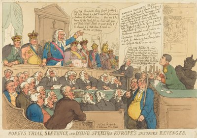Boney tárgyalása, ítélete és haldokló beszéde, 1815-ben. alkotó: Thomas Rowlandson