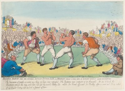 Bokszmérkőzés 200 Guineasért, Betwixt Dutch Sam és Medley, 1810. május 31-én vívott..., 1810. június 5-én. alkotó: Thomas Rowlandson