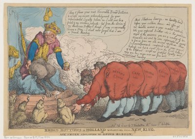 Broad Bottoms Hollandiában új királyukat imádva, 1806. július 23., 1806. július 23. alkotó: Thomas Rowlandson