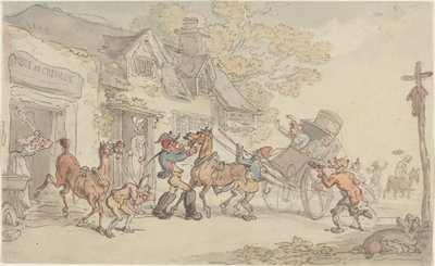 Lócsere egy postaházban Franciaországban alkotó: Thomas Rowlandson