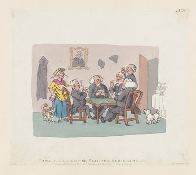 Karácsonyi akadémikusok gumit játszanak a whistnél, 1803. április 1., 1803. április 1. alkotó: Thomas Rowlandson