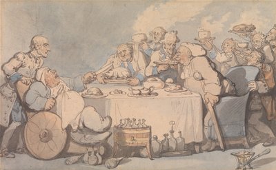 A fürdő kényelmei: köszvényes ínyencek vacsoránál alkotó: Thomas Rowlandson