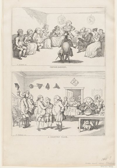 Beszélgetés, és Egy vidéki klub, 1806-11., 1806-11. alkotó: Thomas Rowlandson