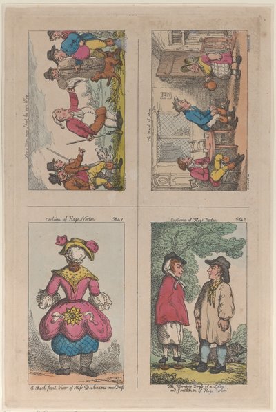 Hogs Norton jelmeze, Hogyan lőheti le egy férfi a saját parókáját és Mim szobalánya, 1809, 1809. alkotó: Thomas Rowlandson