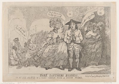 Dark Lantern Business, vagy Mrs. Hob és Nob éjszakai vásznon keblével pénteken, 1784. április 24. alkotó: Thomas Rowlandson
