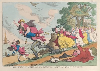 A vámhatóság megtévesztése, illetve a nem szabályszerűen vámkezelés alá vont áruk szállítása alkotó: Thomas Rowlandson
