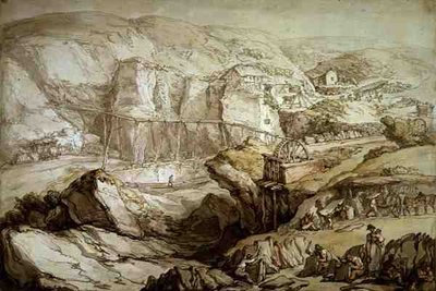 Delabole Slate Quarry (toll, tinta, akvarell és ceruza Whatman papírra) alkotó: Thomas Rowlandson