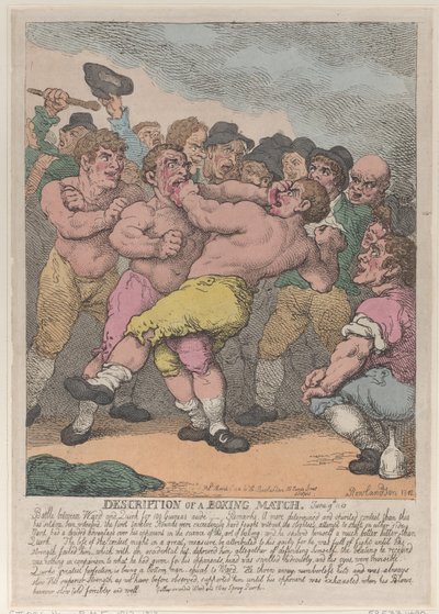 Ward és Quirk bokszmeccsének leírása 100 guineával egy oldalon, Marc..., 1812. március 1. alkotó: Thomas Rowlandson