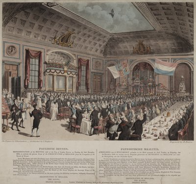 Vacsora Hollandia Franciaországtól való felszabadulása alkalmából, City of London Tavern, Bishopsgate, 1814 (akvatinta) alkotó: Thomas Rowlandson