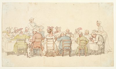 Vacsora, 19. század (grafit, toll és barna tinta, akvarell szőtt papíron) alkotó: Thomas Rowlandson