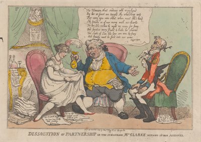 A partnerség feloszlatása, vagy a szorgalmas Mrs. Clarke felszámolja a szerződését..., 1809. február 15. alkotó: Thomas Rowlandson