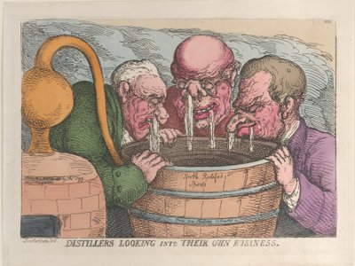 A lepárlók saját üzletükbe tekintenek, 1811. október 10., 1811. október 10. alkotó: Thomas Rowlandson