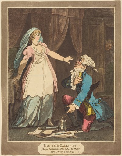 Gallipot doktor a „Fortune” című művet szeretője lábai elé helyezi alkotó: Thomas Rowlandson