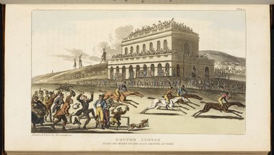 Doktor Syntax, elveszíti a pénzét a yorki versenypályán alkotó: Thomas Rowlandson