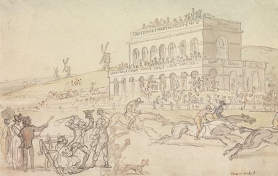 Doctor Syntax elveszíti a pénzét a yorki lóversenypályán alkotó: Thomas Rowlandson
