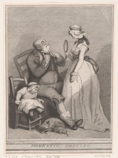 Otthoni borotválkozás alkotó: Thomas Rowlandson