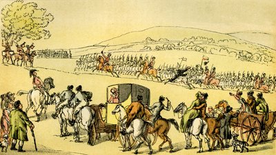 "Dr. Syntax at a review" alkotó: Thomas Rowlandson