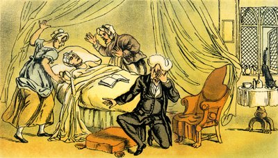 "Dr. Syntax panaszkodik felesége elvesztésén" alkotó: Thomas Rowlandson