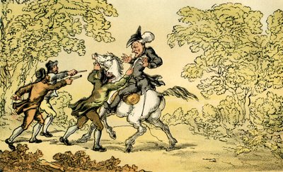 "Dr. Syntaxot megállítottak az autópályások" alkotó: Thomas Rowlandson