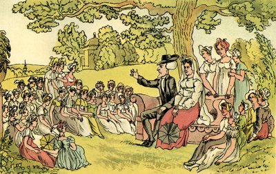 "Dr. Syntax bentlakásos iskolába látogat" alkotó: Thomas Rowlandson
