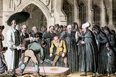 Dr. Syntax nézi, ahogy felesége koporsóját leeresztik a sírba, 1820 alkotó: Thomas Rowlandson