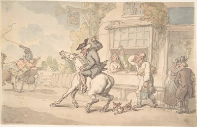 Dr. Syntax és a makacs ló egy fogadó előtt alkotó: Thomas Rowlandson