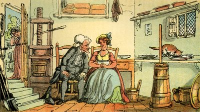 "Dr. Syntax a tejtermelő szobalánnyal" alkotó: Thomas Rowlandson