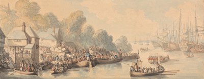 Behajózás Southamptonban, 1794. június 20. (akvarell és toll, valamint barna, szürke és vörösesbarna tinta grafiton, közepes, enyhén textúrájú, krémszőtt papíron) alkotó: Thomas Rowlandson