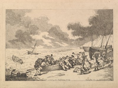 Elindulás Brighthelmstone-ból Dieppe-be], az Imitations of Modern Drawings, 1787-ből. alkotó: Thomas Rowlandson