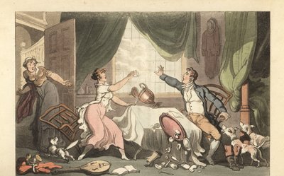 Angol úriember pénzről vitatkozik a feleségével alkotó: Thomas Rowlandson