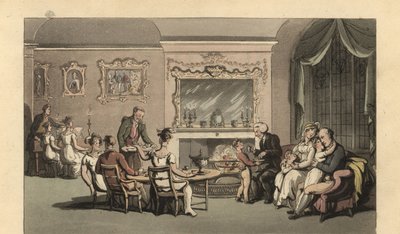 Angol úriember, feleség és gyerekek pihennek a szalonban alkotó: Thomas Rowlandson