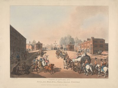 Bejárat a Mile End vagy a White Chapel Turnpike felől (5. szám) alkotó: Thomas Rowlandson
